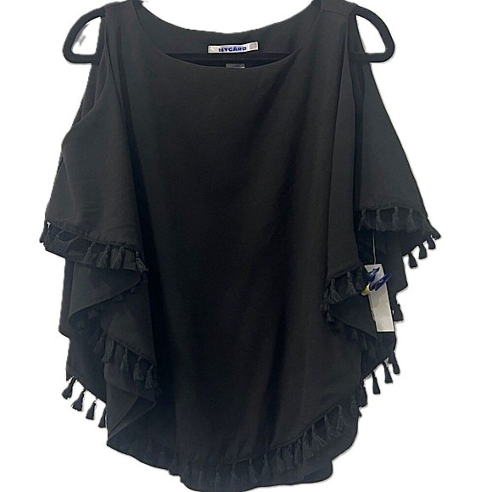 Nygard Cold Shoulder Poncho Style Tassel Trim Blouse Womens Size Medium NWT